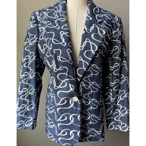 Vintage Da-Rue California Navy Abstract Print Blazer Jacket Women's 14 Art 80s